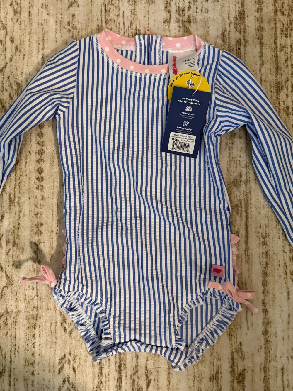 Infant rufflebutts Long Sleeve Rashguard Swimsuit - seersucker periwinkle